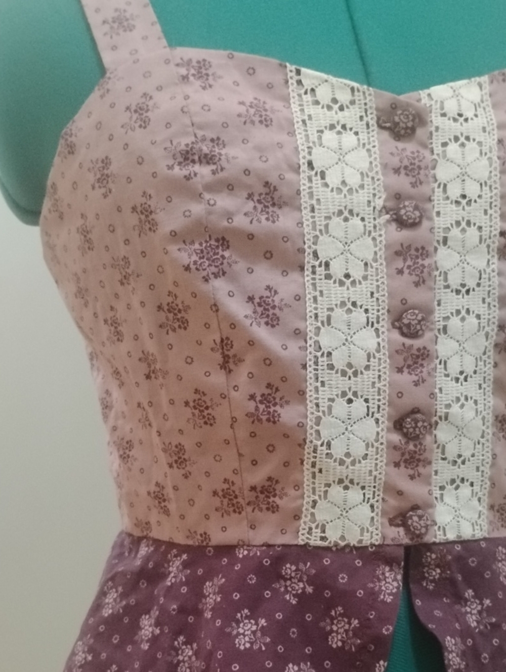 Vintage Laura Ashley Print Mauve Floral Lace-Trim Camisole